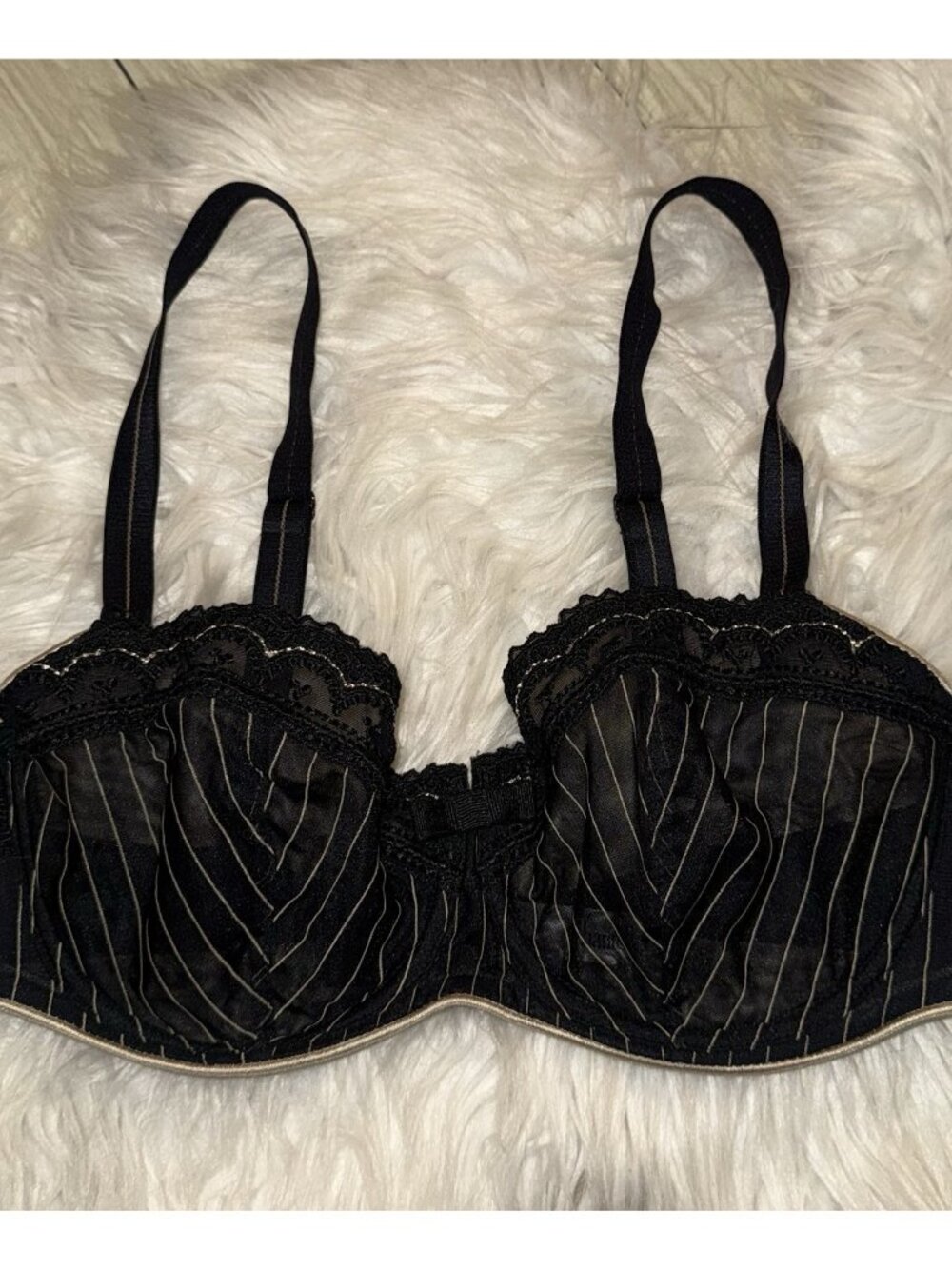 Chantelle 2995 Mesh Sheer Unlined Bra with Braid UW Striped Womens 32DD Black - Picture 3 of 6